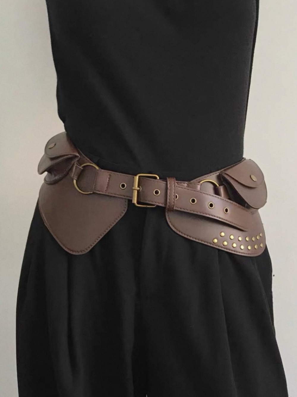 Brown Leather Belt Bag with Stud Details